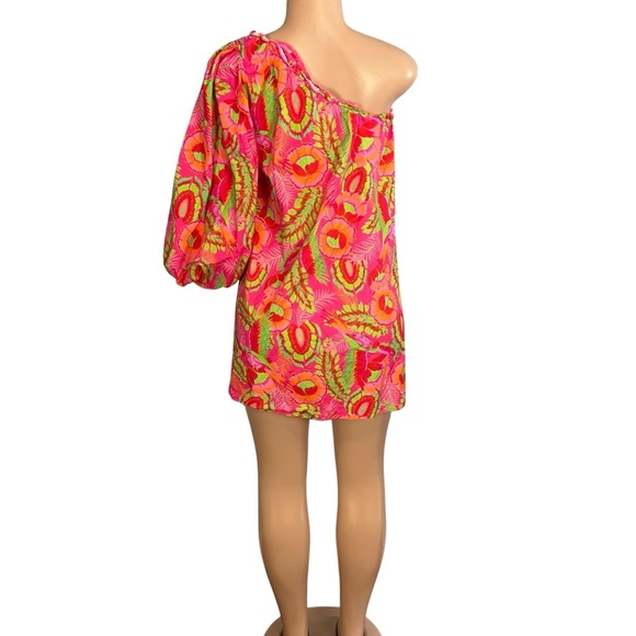 Show Me Your MuMu High Volume Mini Dress Tropical Pink Print - Picture 7 of 11